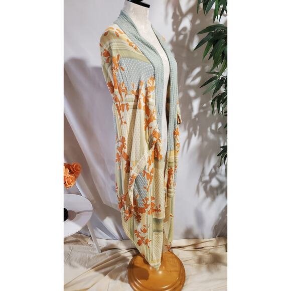 Free People Morning Glory Kimono One Size Asian Floral Open Hippie Boho Festival - Picture 3 of 12